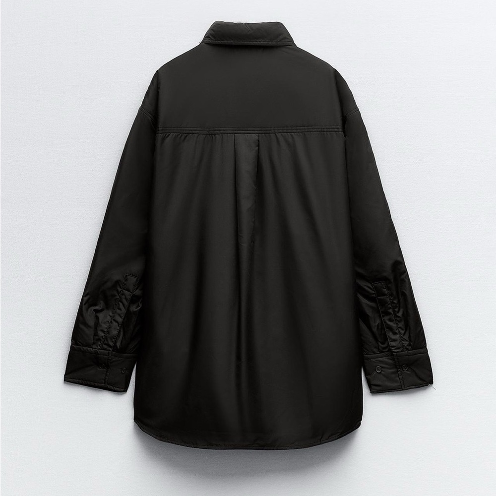 Zara Water Repellent Quilted Overshirt shirt Jacket Black button size S NWT - Picture 8 of 16